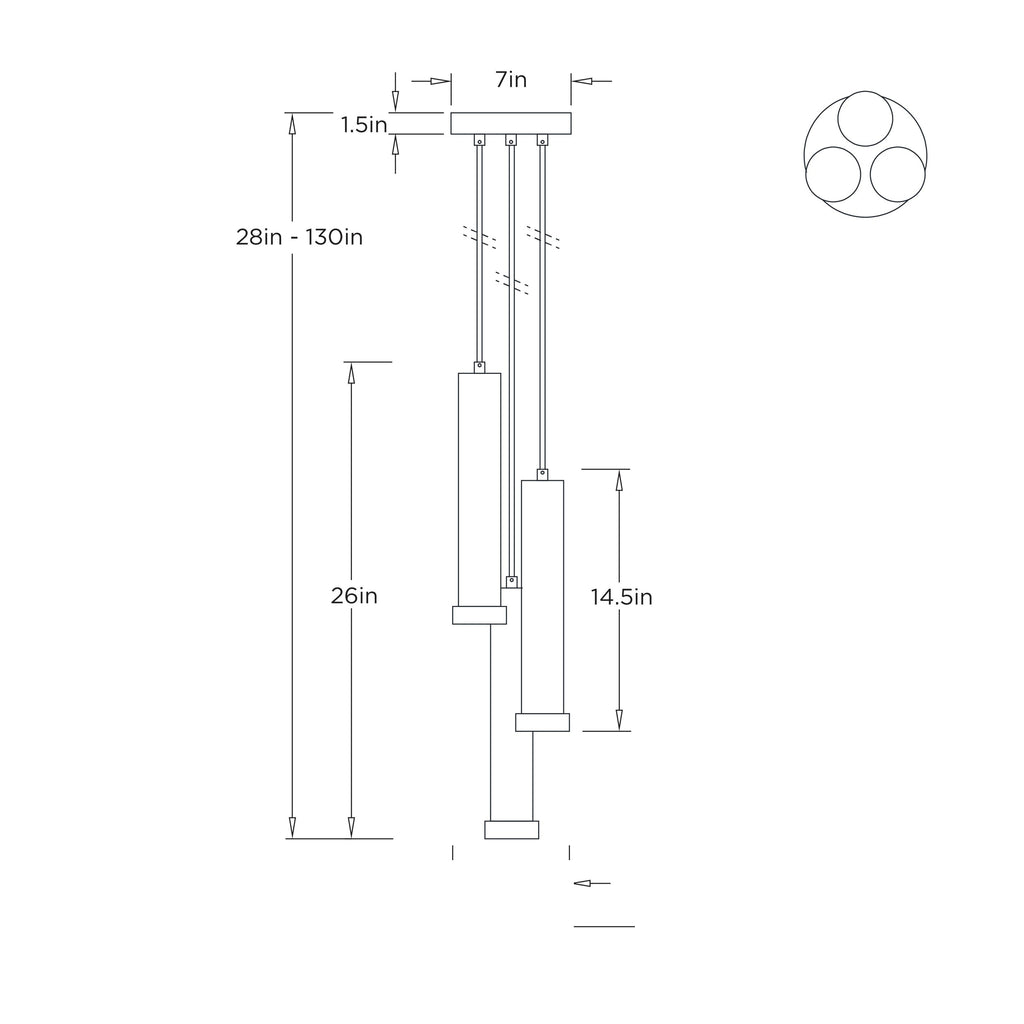Aleena Multi-Port Pendant DPC33 technical dimension drawing