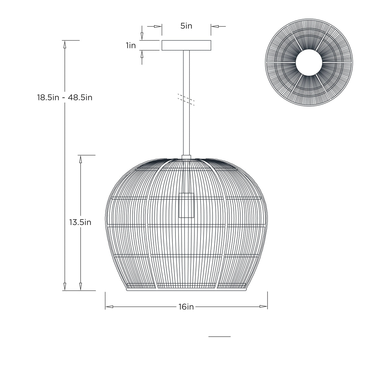 Swami Mini Pendant DPS09 technical dimension drawing