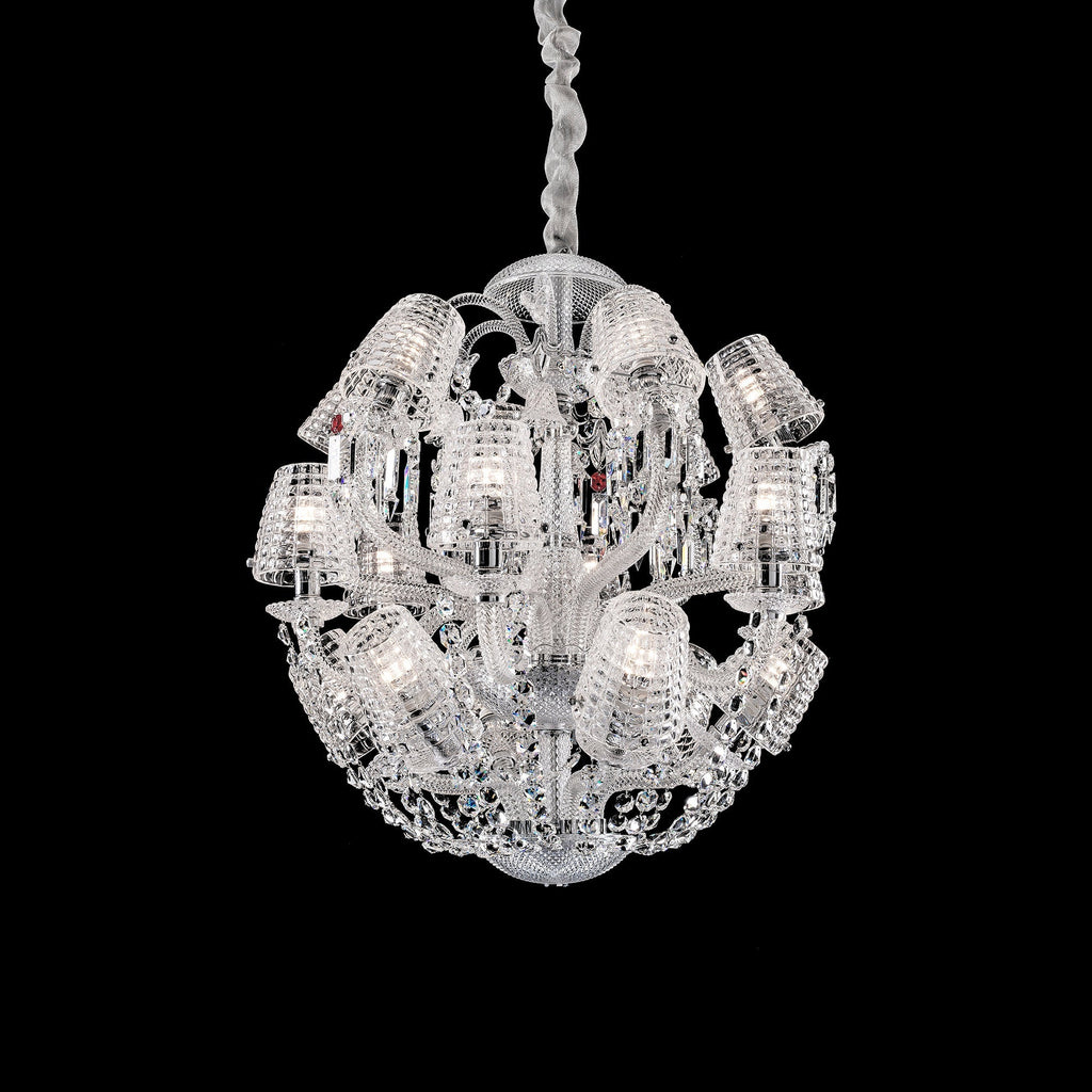 Luxury Globe-Shaped Crystal Chandelier with Fabric and Crystal Glass Shades, High-Quality Finish