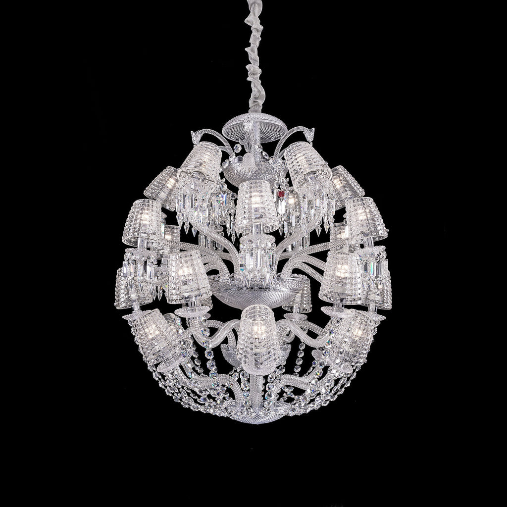 Luxury Globe-Shaped Crystal Chandelier with Fabric and Crystal Glass Shades, High-Quality Finish