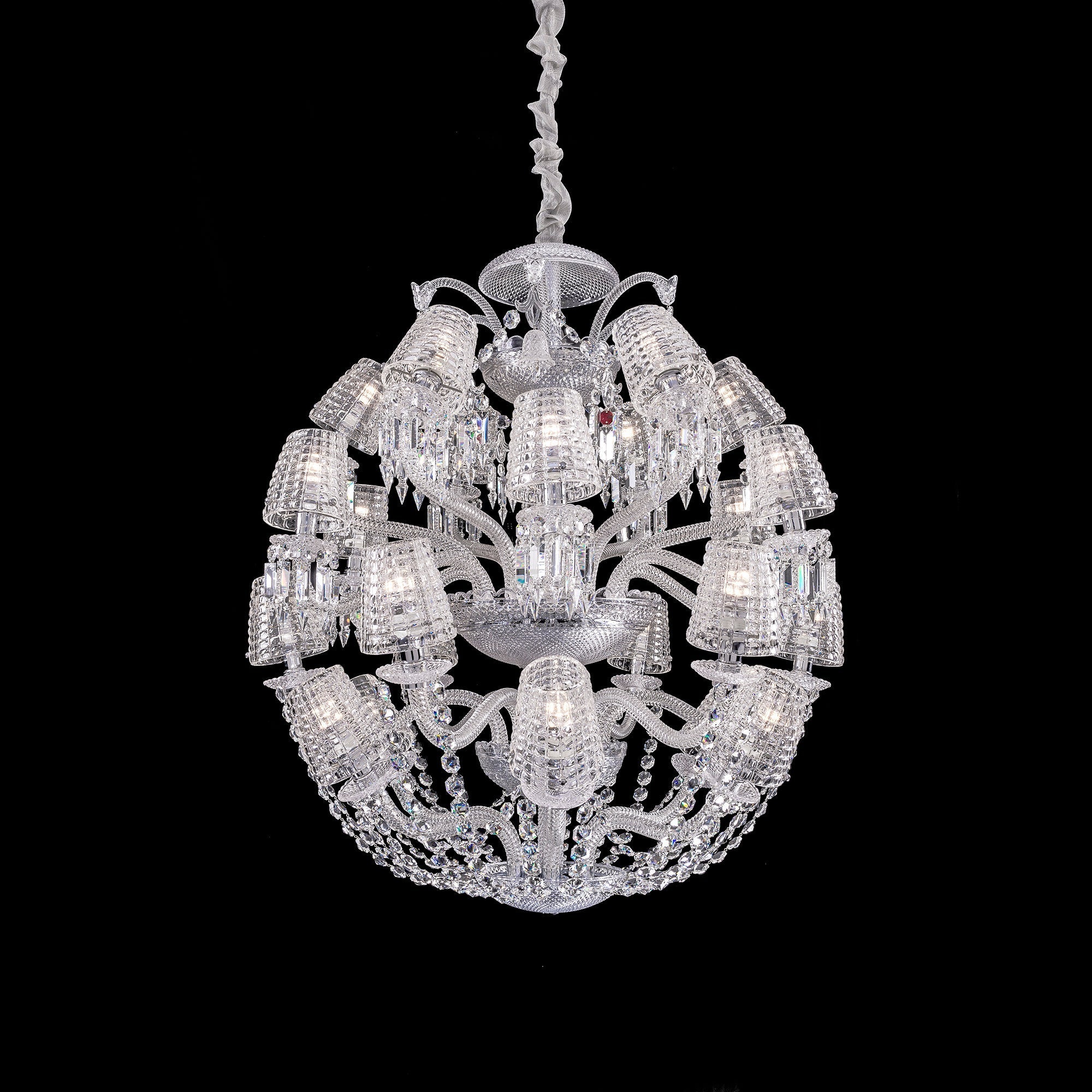 Luxury Globe-Shaped Crystal Chandelier with Fabric and Crystal Glass Shades, High-Quality Finish