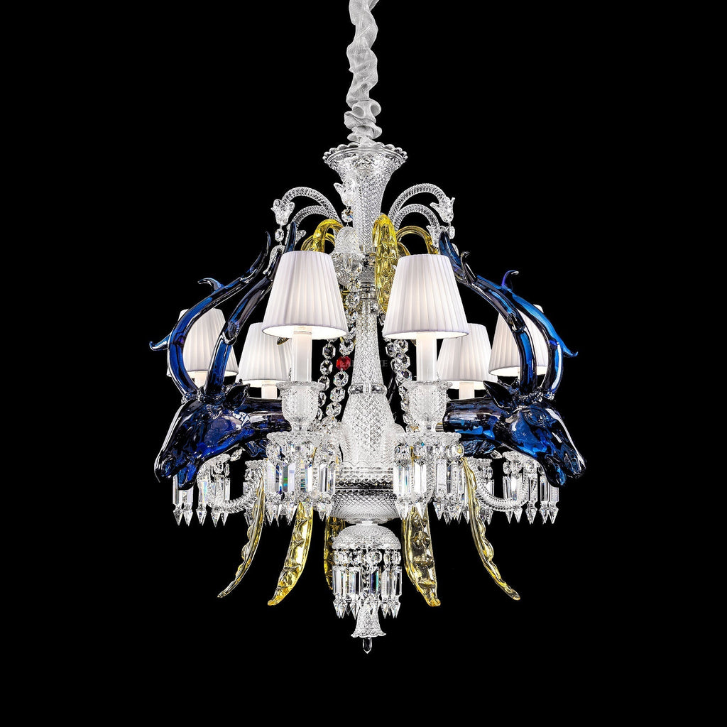 Maria Classic Colorful Candle Branch Blue Deer Crystal Chandelier for Living Room / dining Room
