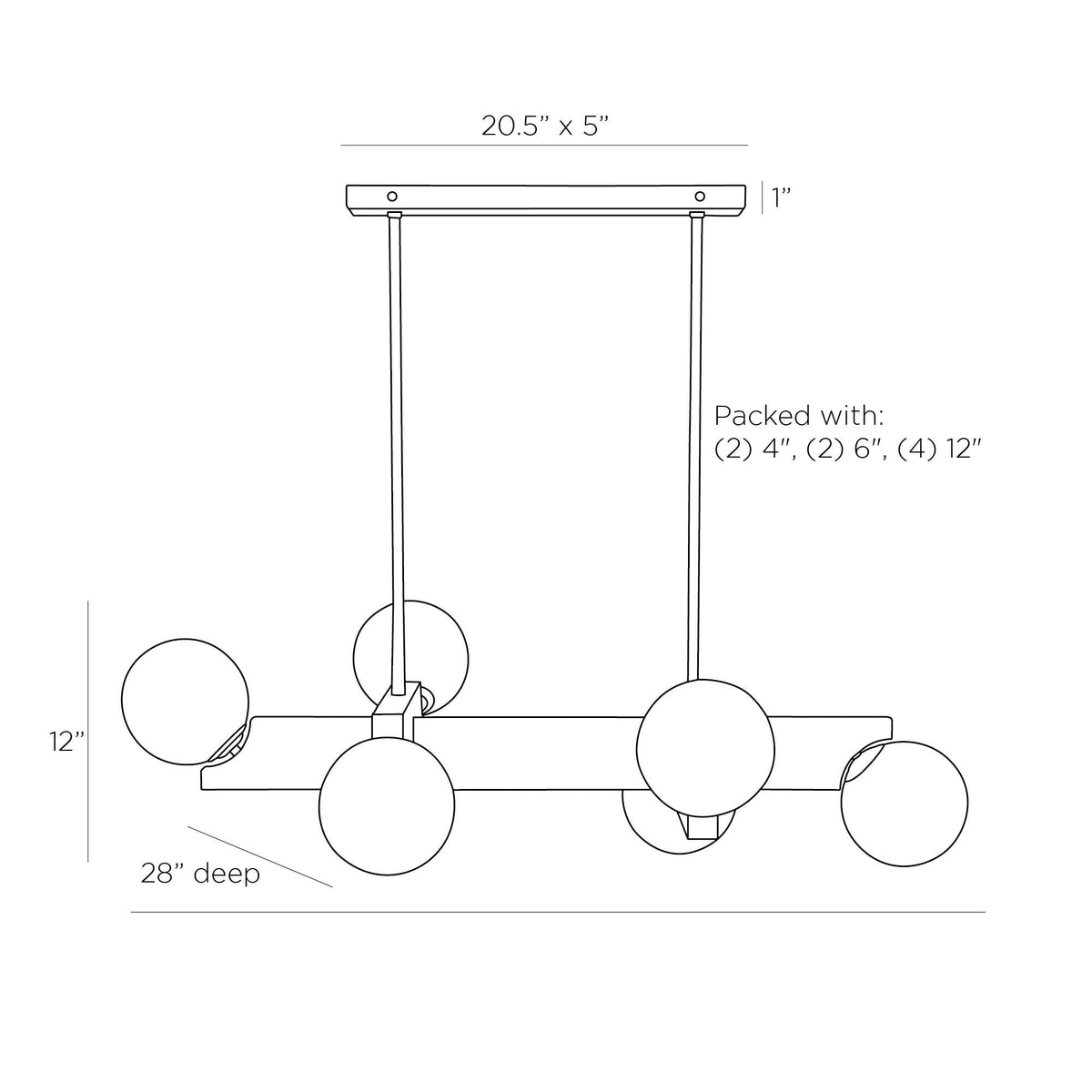 Tallow Linear Chandelier DRC02 technical dimension drawing
