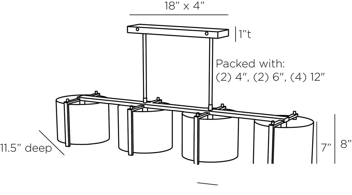 Zachary Linear Chandelier DRC05 technical dimension drawing