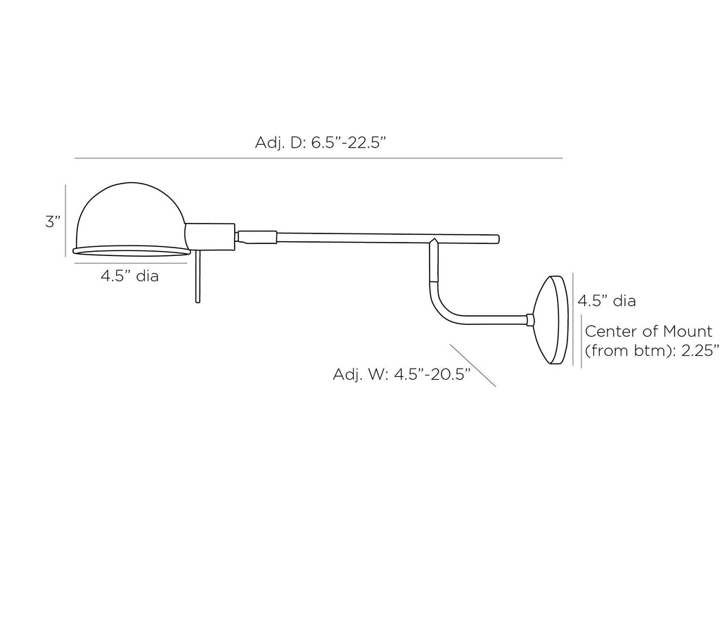 Tempe Wall Sconce DWC01 technical dimension drawing
