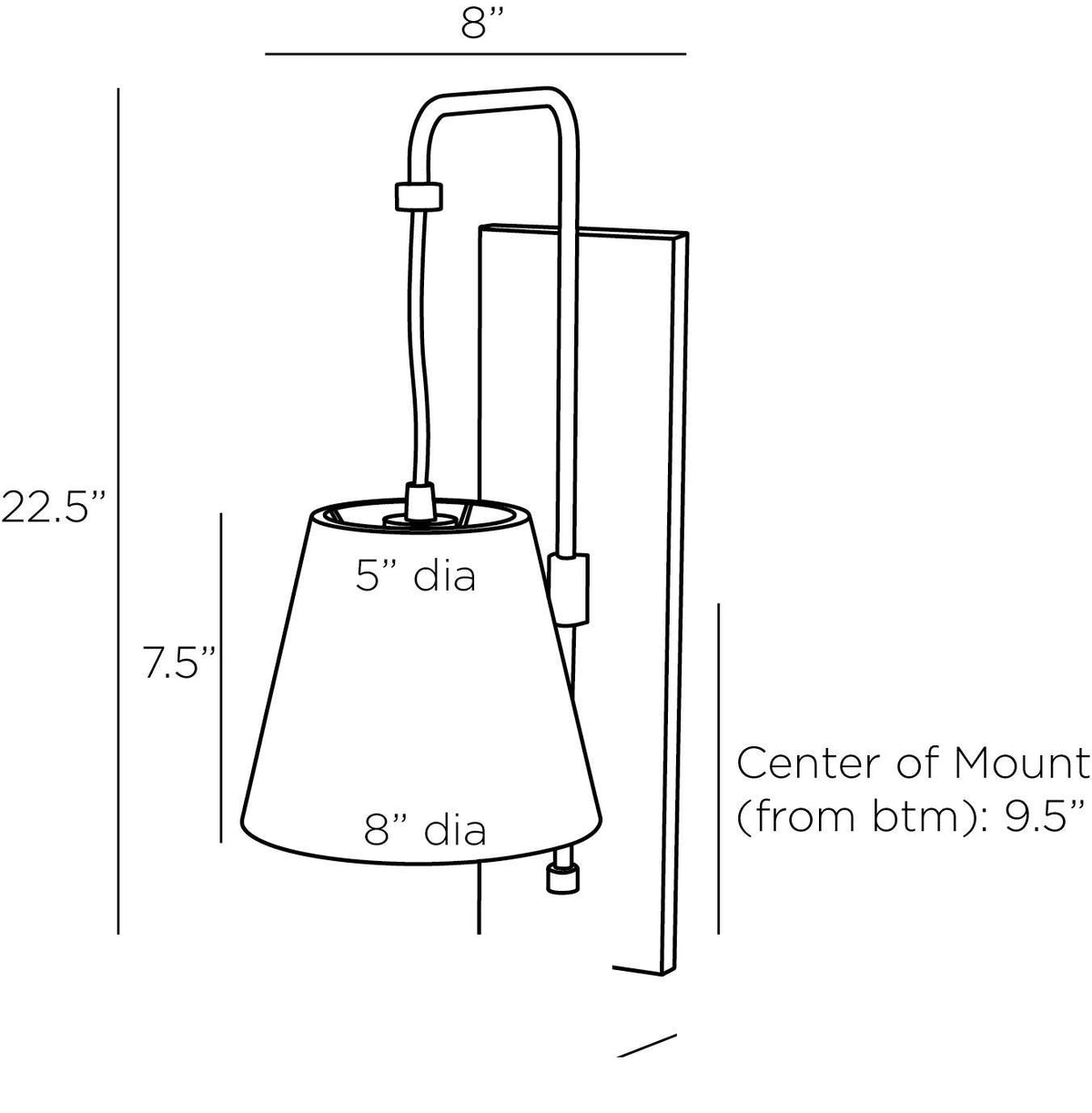 Benin Wall Sconce DWC20 technical dimension drawing