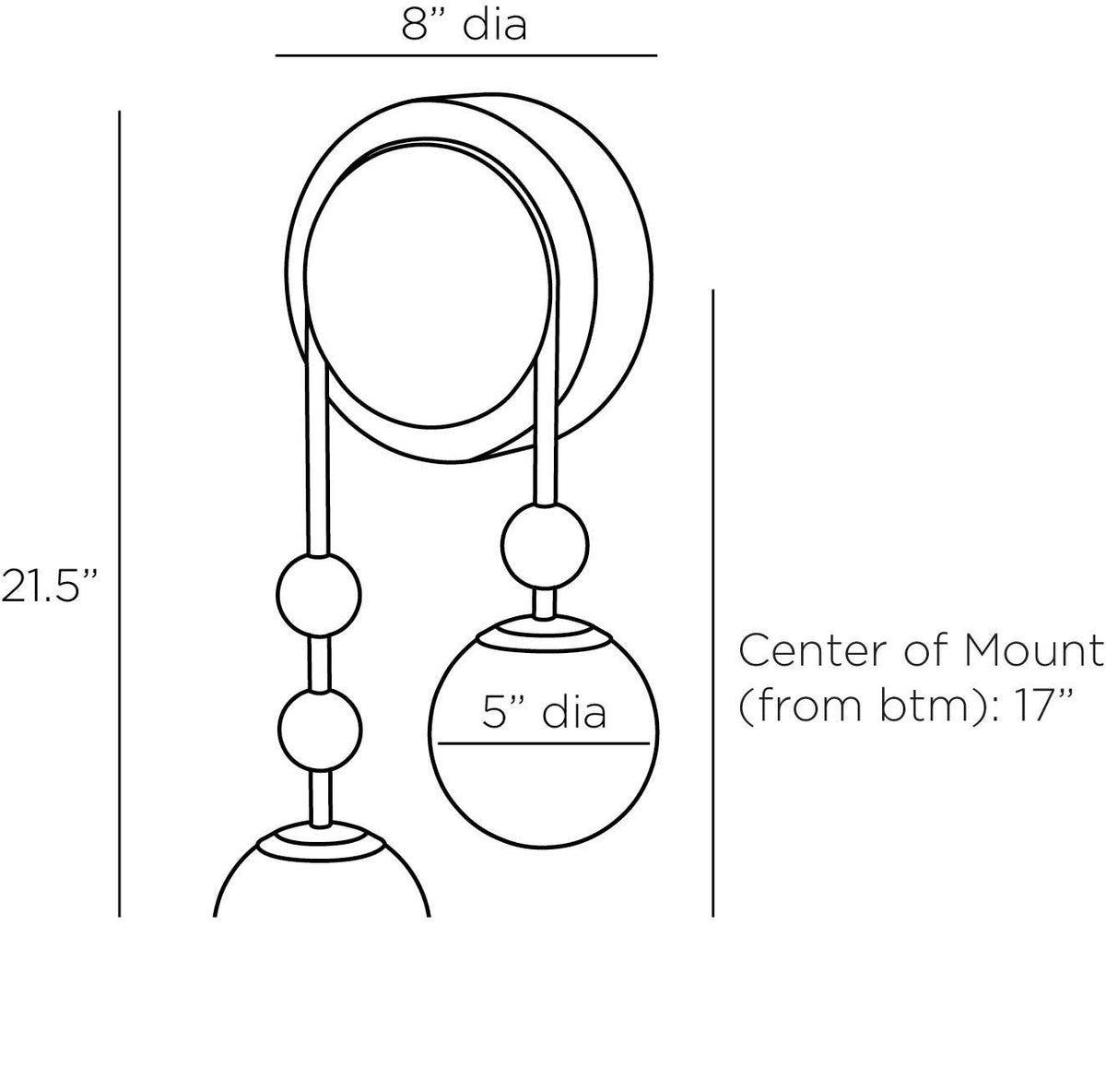 Beverly Wall Sconce, Left DWC22 technical dimension drawing