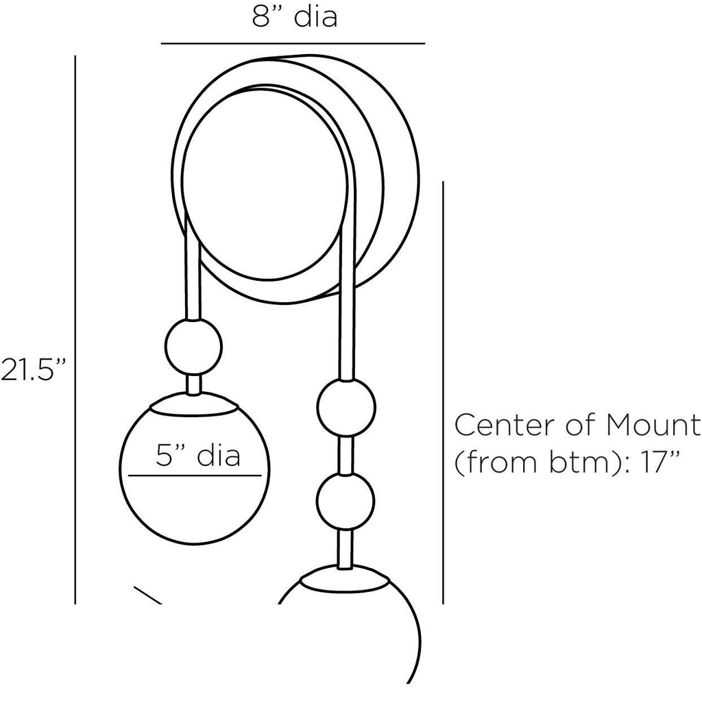 Beverly Wall Sconce, Right DWC23 technical dimension drawing