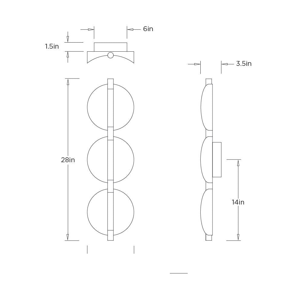 Luna Wall Sconce DWC89 technical dimension drawing