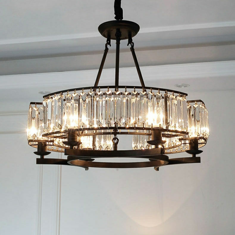 Crystal and Metal Triangular Prism Ceiling Chandelier 6 / 8 / 10 / 12-Light Modern Finish