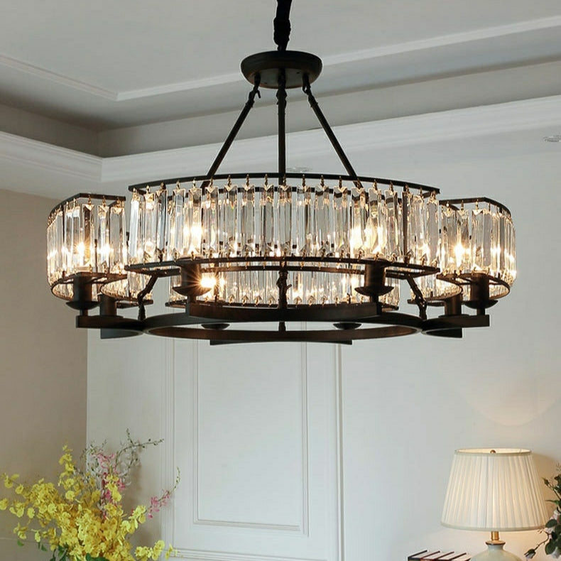 Crystal and Metal Triangular Prism Ceiling Chandelier 6 / 8 / 10 / 12-Light Modern Finish