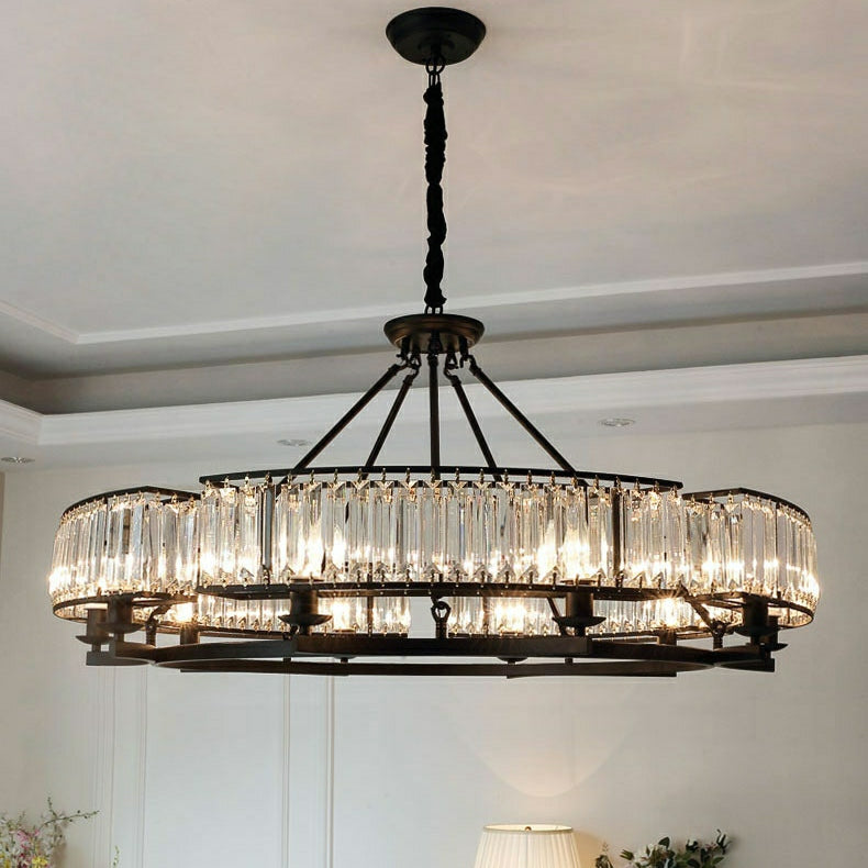 Crystal and Metal Triangular Prism Ceiling Chandelier 6 / 8 / 10 / 12-Light Modern Finish