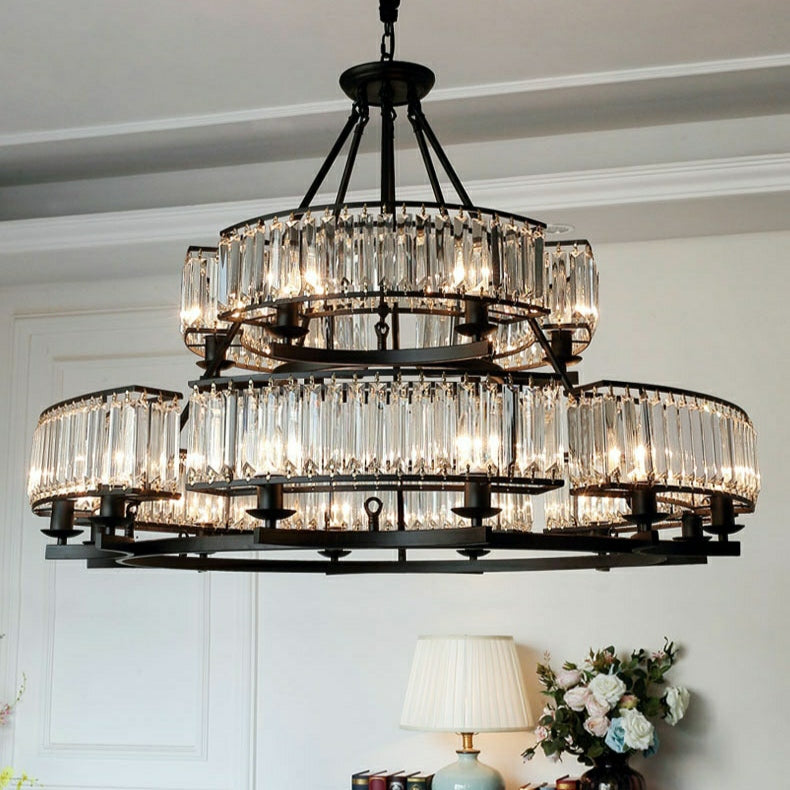 Crystal and Metal Triangular Prism Ceiling Chandelier 6 / 8 / 10 / 12-Light Modern Finish