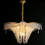 Decorative Beaded Crystal Brass Chandelier Elegant Ceiling Light for Living Room / Bedroom