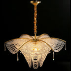 Decorative Beaded Crystal Brass Chandelier Elegant Ceiling Light for Living Room / Bedroom