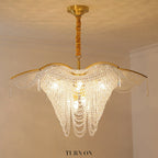 Decorative Beaded Crystal Brass Chandelier Elegant Ceiling Light for Living Room / Bedroom