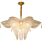 Decorative Beaded Crystal Brass Chandelier Elegant Ceiling Light for Living Room / Bedroom