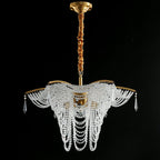 Decorative Beaded Crystal Brass Chandelier Elegant Ceiling Light for Living Room / Bedroom