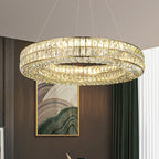 Decorative Crystal Ring Pendant Chandelier for Living Room Luxury Round Hanging Light in Gold Finish