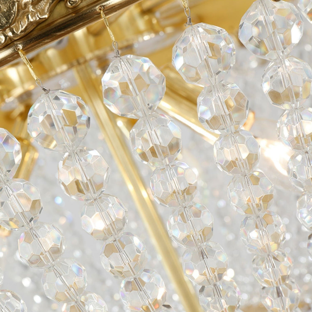 Empire Style Round Brass and K9 Crystal Chandelier with Decorative Finish for Foyer Living Room Dining Room