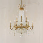 Empire Style Round Brass and K9 Crystal Chandelier with Decorative Finish for Foyer Living Room Dining Room