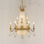 Empire Style Round Brass and K9 Crystal Chandelier with Decorative Finish for Foyer Living Room Dining Room