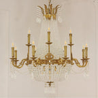 Empire Style Round Brass and K9 Crystal Chandelier with Decorative Finish for Foyer Living Room Dining Room