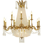 Empire Style Round Brass and K9 Crystal Chandelier with Decorative Finish for Foyer Living Room Dining Room