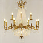 Empire Style Round Brass and K9 Crystal Chandelier with Decorative Finish for Foyer Living Room Dining Room