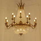 Empire Style Round Brass and K9 Crystal Chandelier with Decorative Finish for Foyer Living Room Dining Room
