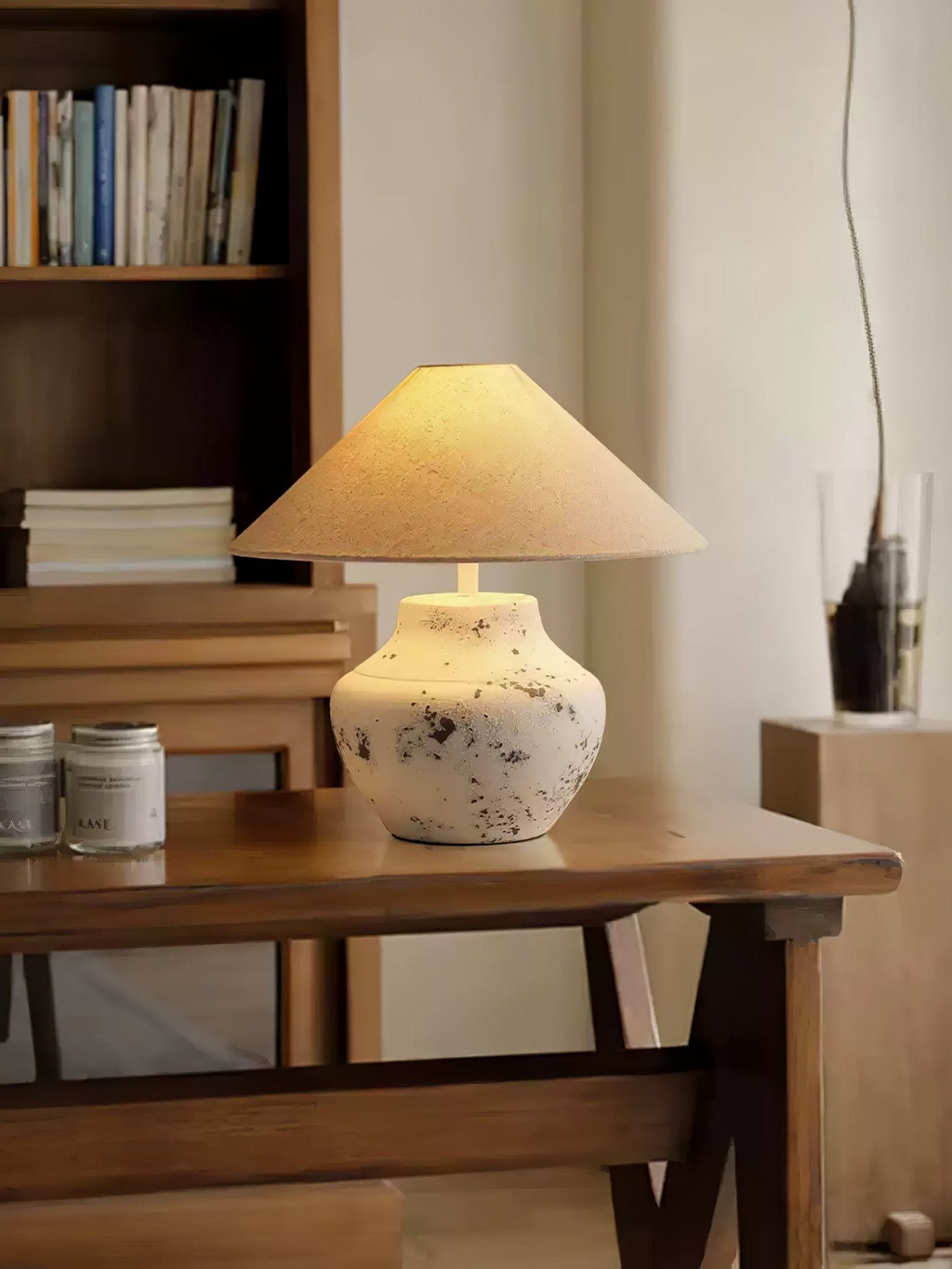 Distressed White Ceramic Table Lamp