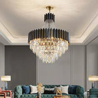 Black Crystal and Stainless Steel Round Chandelier Ceiling Light , Modern Finish