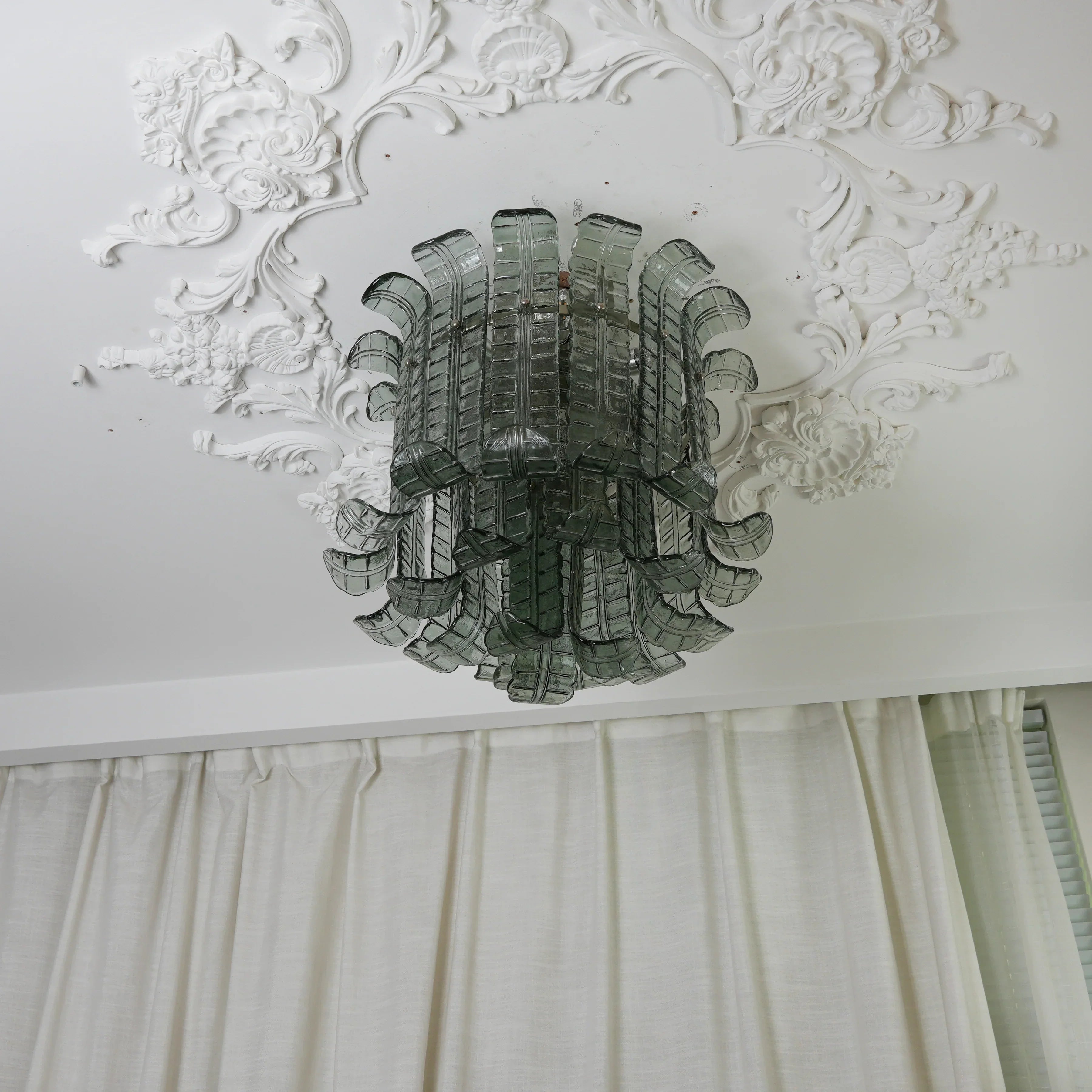 Elegant Murano Leaf Shaped Green Ceiling Lamp
