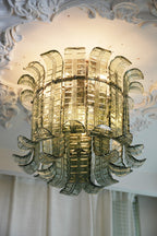Elegant Murano Leaf Shaped Green Ceiling Lamp
