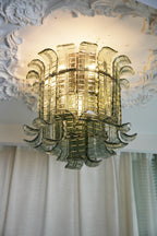 Elegant Murano Leaf Shaped Green Ceiling Lamp