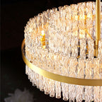 Elegant Brass Crystal Wave Tube Chandelier for Living Room Pure Copper Round Dining Table Ceiling Light / Lamp