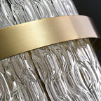 Elegant Brass Crystal Wave Tube Chandelier for Living Room Pure Copper Round Dining Table Ceiling Light / Lamp