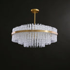 Elegant Brass Crystal Wave Tube Chandelier for Living Room Pure Copper Round Dining Table Ceiling Light / Lamp