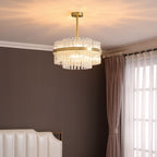 Elegant Brass Crystal Wave Tube Chandelier for Living Room Pure Copper Round Dining Table Ceiling Light / Lamp