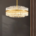 Elegant Brass Crystal Wave Tube Chandelier for Living Room Pure Copper Round Dining Table Ceiling Light / Lamp