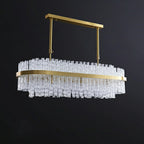 Elegant Brass Crystal Wave Tube Chandelier for Living Room Pure Copper Round Dining Table Ceiling Light / Lamp