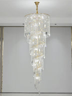 Elegant Foyer Hall Chandelier Long Crystal Ceiling Light for Living Room Entryway Staircase