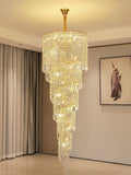 Elegant Foyer Hall Chandelier Long Crystal Ceiling Light for Living Room Entryway Staircase