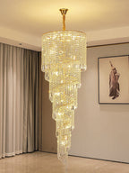 Elegant Foyer Hall Chandelier Long Crystal Ceiling Light for Living Room Entryway Staircase