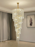 Elegant Foyer Hall Chandelier Long Crystal Ceiling Light for Living Room Entryway Staircase