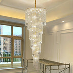 Elegant Foyer Hall Chandelier Long Crystal Ceiling Light for Living Room Entryway Staircase