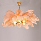 Elegant Ostrich Feather Brass Living Room Chandelier Pure Copper Ceiling Lighting for Women's Bedroom