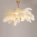 Elegant Ostrich Feather Brass Living Room Chandelier Pure Copper Ceiling Lighting for Women's Bedroom
