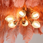 Elegant Ostrich Feather Brass Living Room Chandelier Pure Copper Ceiling Lighting for Women's Bedroom