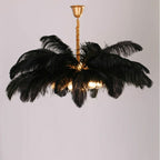 Elegant Ostrich Feather Brass Living Room Chandelier Pure Copper Ceiling Lighting for Women's Bedroom